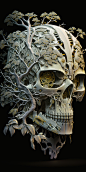 一般 2454x4908 AI 艺术骷髅树垂直肖像显示黑色背景简单背景极简主义抽象树叶