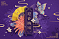 2019中国风式猪新年春节元旦晚会海报展板插画贺卡eps矢量素材