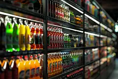 超市物品陈列饮品区高清图片