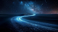 沙漠上的发光星空道路背景图