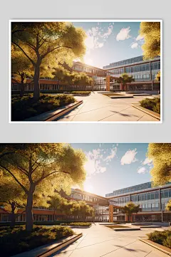 AI数字艺术手绘卡通教学楼校园场景