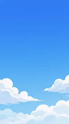 高清插画风格的蓝天背景，纯净明亮的渐变蓝色天空占据整个画面，下方分布着形态轻盈、边缘柔和的白色积云，云朵具有蓬松的质感和细腻的光影过渡，整体呈现出宁静、开阔、清新自然的氛围，画面简洁明快，色彩和谐统一。