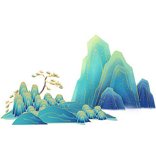 绿色渐变描边线条山峰PNG素材立春春天元...