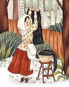 #灵感的诞生##插画#
一组复古风森系插画欣赏！色彩浓郁复古，排线效果运用成熟，非常有特色的插画风格，值得收藏～/by：Kaja K ​ ​​​​