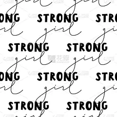 坚强的女孩短语背景。手写的励志短语设计，横幅和衣服。无缝模式。