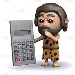 男穴居人,三维图形,计算器,原始主义,史前时代,暴力,绘画插图,性格,背景分离,卡通