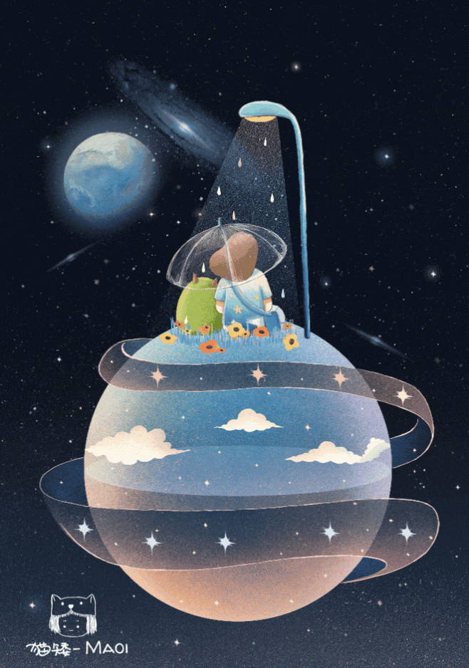 在孤独星球上_猫矮-Maoi__插画师作...