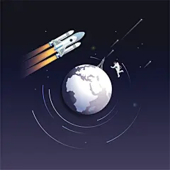 现代科技星空月亮卫星火箭星座机器探险车插画海报