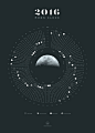 2015 o'clock : The 2015 o’clock poster is inspired by astronomy and my love for minimalistic infographics. It depicts the upcoming year’s 53 weeks and 365 days on a clockwise annual trip around the sun and shows the dates of new moon, quarter moon and ful