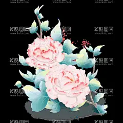 手绘水彩古风牡丹插画设计  - 源文件下载【酷图网】手绘,水彩,古风,牡丹,元素