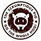 This may contain: the logo for the scrumptious pig to the whole hoog, which features a cow's head