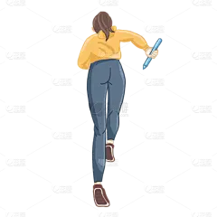 卡通感奔跑背影人物元素