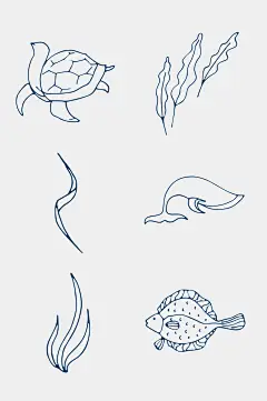简洁手绘海洋生物免抠素材