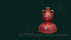 清 红地蓝料彩朵云粉鹤纹葫芦式盒瓶 - 故宫博物院 - 故宫壁纸