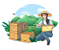 手绘养蜂农家女孩蜂蜜插画