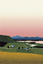 Lake Farms - Sabra Field's Online Gallery : A more distant view of the Champlain Valley. I was ON Snake Mountain there on the left when I did the preliminary drawing, but I decided to put it IN the picture. It’s a nice companion to “Moon Shadow“. They wer