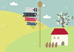 鲤鱼拖纹插图。在日本是五月的象征。象征着日本初夏的事件。日本节日插画。季节性的节日。五一节的形象。
