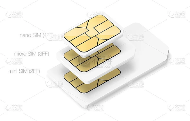 Set of sim chips of different sizes.素材-花瓣网
