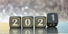 2021年新年数字上灰色方框，节日散景背景，横幅。三维演示