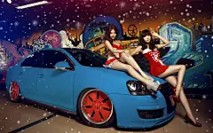 新年圣诞美女香车宽屏壁纸桌面壁纸3