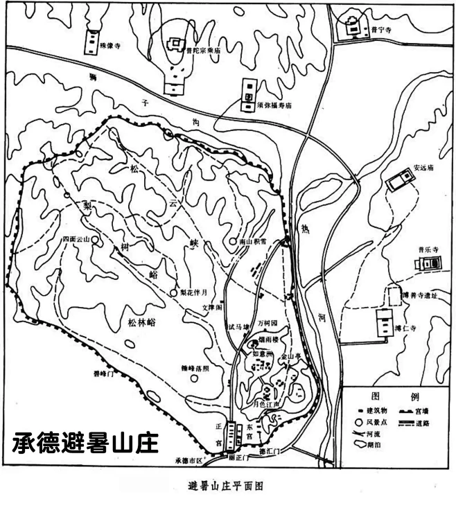 四大名园平面图示：承德避暑山庄