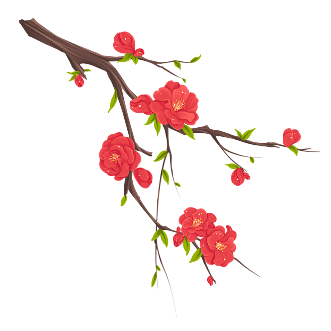 手绘红色梅花花卉植物元素