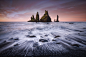 photo from early summer morning in the  Iceland. South coast of Iceland - cliffs Reynisdrangar.