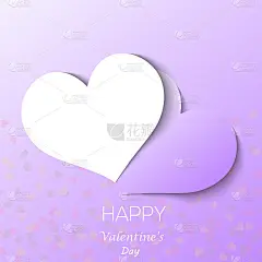 紫色背景上有两颗心的情人节贺卡。向量。