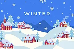 冬季风景雪景房屋插画矢量图设计素材