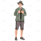 手绘-美式复古男性人物插画6