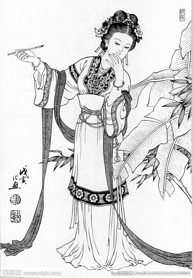 仕女白描非高清