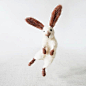 Winter with Sir Hopsalot, white jumping bunny, whimsical art doll from natural sheep wool