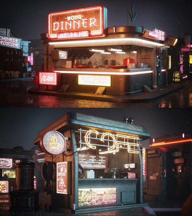 C4D Keyshot赛博朋克未来科幻城...