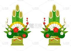 绘画插图,门松,材料,可爱的,传统,华丽的,请柬,贺卡,对称,背景分离