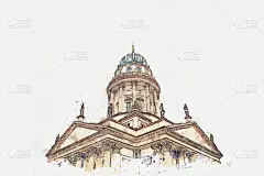 草图,绘画插图,柏林,德国,平衡折角灯,水彩画,新教,贺卡