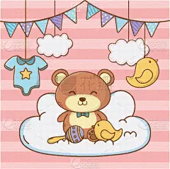 可爱的,动画片,华丽的,泰迪熊,请柬,玩具,云,装饰物,问候,爱