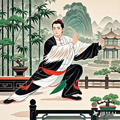 传统文化，古风打太极插画