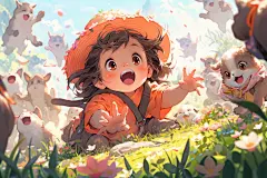 夏令营春游假期孩童郊游插画图片