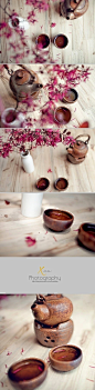 粗陶茶具 红花檵木
