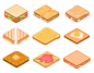 Toast icons set, isometric style