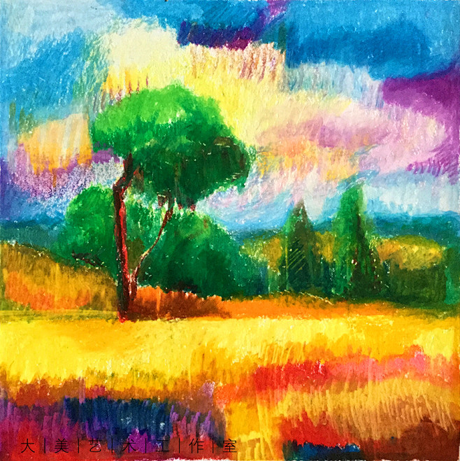 油画棒画 风景 油画棒风景画 大美艺术工.