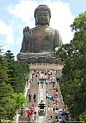 天坛大佛坐落于香港大屿山宝莲寺前的木鱼峰顶，是全球最大的室外青铜佛像，建造工程历时12年，占地约6567平方米，耗资6,000多万港元，单是像身便用了250余吨铜和黄金4000多斤。大佛造型集云岗、龙门佛像和唐代雕塑技术之精华，庄重慈祥。