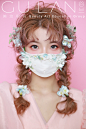 蓝绿口罩花妆造羊毛卷双髻编发花样甜美风