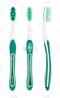 在白色背景上隔离的绿色牙刷的三视图. 