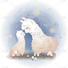 可爱的,贺卡,母亲,婴儿,庆生会,羊驼,美洲驼羊,矢量,请柬,水彩画颜料