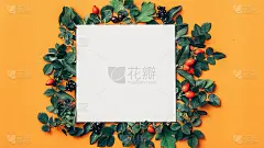 贺卡白绿花框橙