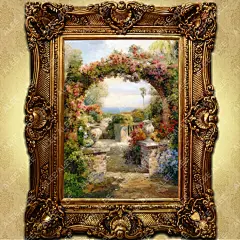 欧式风景油画有框画壁画客厅装饰画三联餐厅挂画手绘花园景/83897-tmall.com天猫