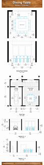 可容纳12人的正方形餐桌，配套餐厅与厨房的尺寸和布局图。设计参考图。单位英尺。车库仅供参考。
