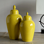 装饰罐子 中式家居客厅陶瓷储物罐 电视柜橱柜法式亮黄色冬瓜罐