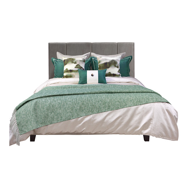 软装样板房现代新中式床品套件绿白色床品山...